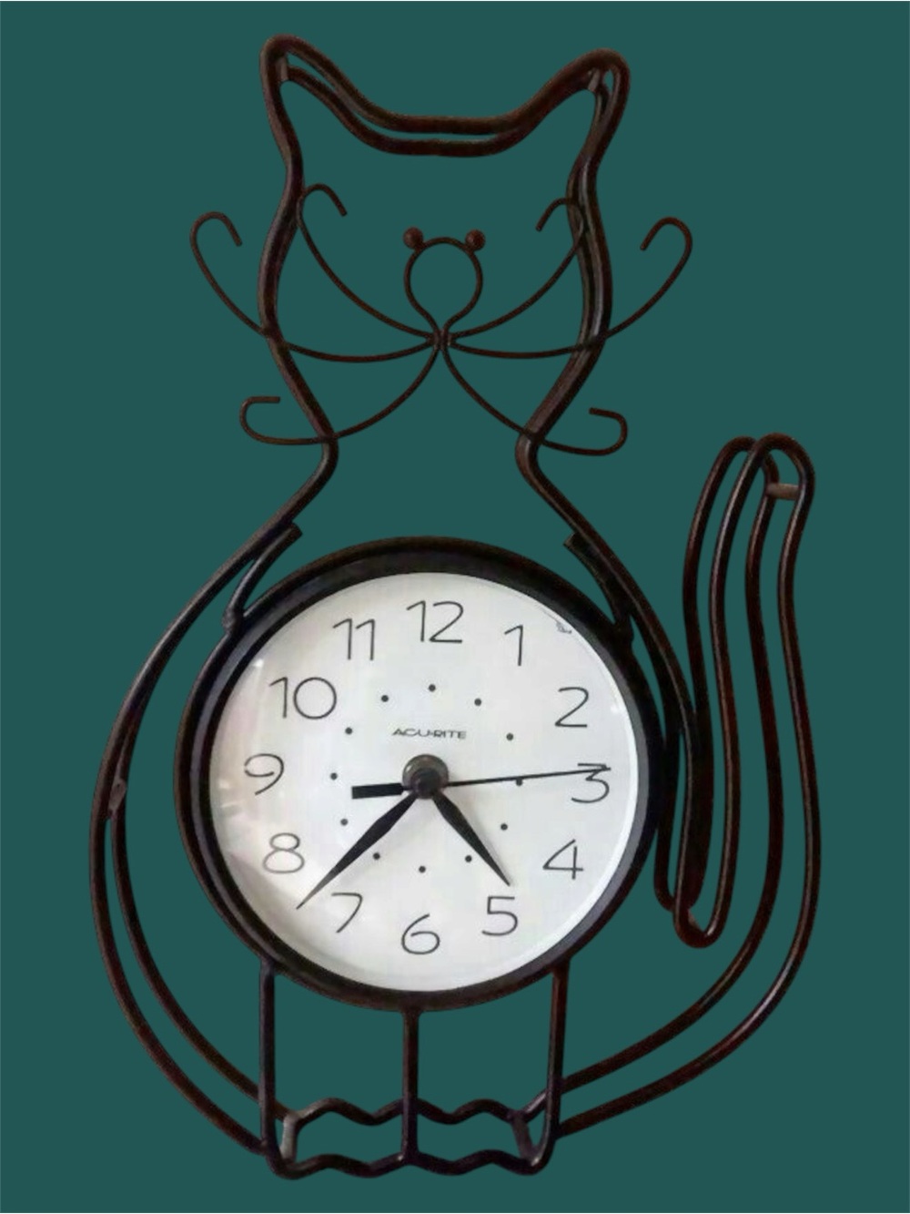Vintage Black Metal Cat Wall Clock